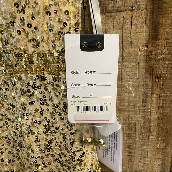 Mac Duggal 5055 Glittering Gold Evening Dress sequin train gown maxi mermaid 8 - Picture 8 of 11